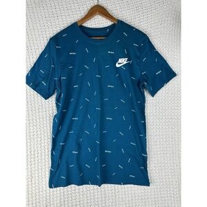 Nike Just Do It All Over Print Tee Blue Athletic Shirt Mens Medium
